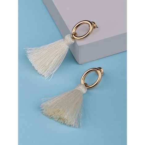 Buy Lilly & Sparkle White Tassel Earrings With Hollow Stud - Purplle