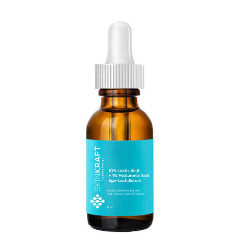 Buy SkinKraft Powerful face serum with 10% Lactic Acid, 1% Hyaluronic Acid, Aloe Vera & Turmeric to combat skin dullness & early signs of aging. - Purplle