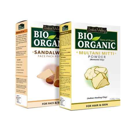 Indus Valley BIO Organic Multani Mitti & Sandalwood Face Pack Powder Combo Set (400 g)