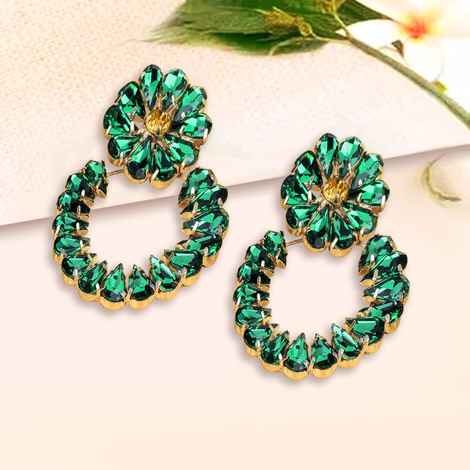 Buy Fashion Frill Fancy & Beautiful Green Stone Crystal Earrings Long Tassel For Women & Girls - Purplle