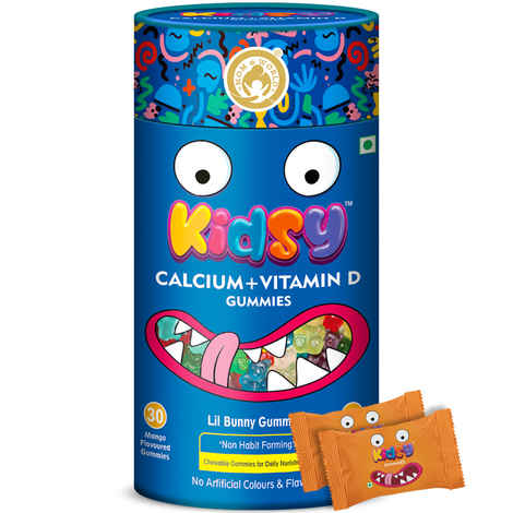 Buy Mom & World Kidsy Calcium + Vitamin D Gummies for Kids, Chewable Gummies, No Gelatin, For Daily Nourishment, 30 (Mango Flavoured) Gummies - Purplle