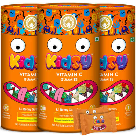 Buy Mom & World Kidsy Vitamin C Gummies for Kids, Chewable Gummies, No Gelatin, For Daily Nourishment, 30 (Orange Flavoured) Gummies x Pack Of 3 - Purplle