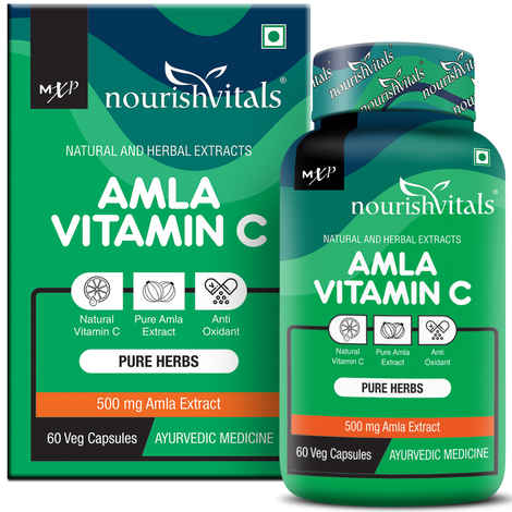 NourishVitals Amla Vitamin C with Tannins > 25% Pure Herbs, 500 mg Amla Extract 60 Veg Capsules