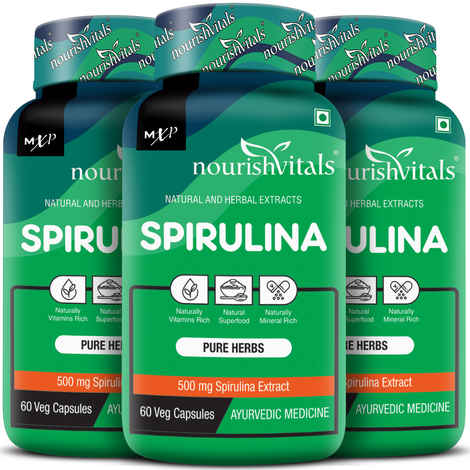 Buy NourishVitals Spirulina Pure Herbs, 500 mg Spirulina Extract, Naturally Vitamins Rich, 60 Veg Capsules x Pack Of 3 - Purplle