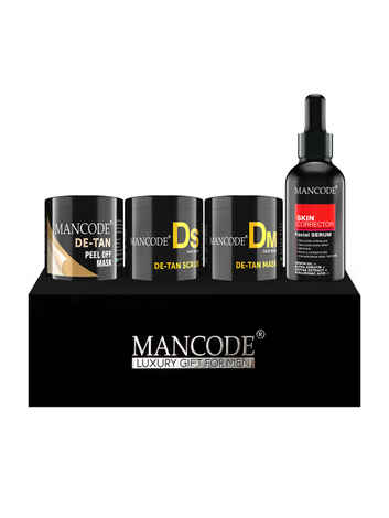 Buy Mancode Gift Set for Men - Premium Luxury De Tan Care Kit (De Tan Scrub + De Tan Peel off Mask + De Tan Mask + Skin Corrector Serum) Gift Set - 11 - Purplle