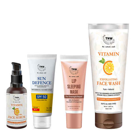 Buy Combo of 4- Vitamin C Face Wash 100ml+Vitamin C Face Serum 30ml+Lip Sleeping Mask+SPF Cream 50gm - Purplle