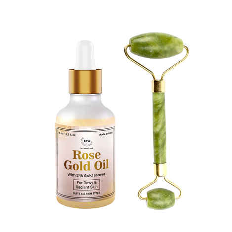 Buy Combo of 2- Jade Roller- Green & Rose Gold Oil- 15ml - Purplle