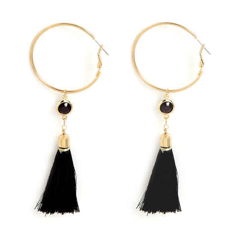 Buy Lilly & Sparkle Gold Toned Black Tassel Hoop Earrings With Black Stone - Purplle
