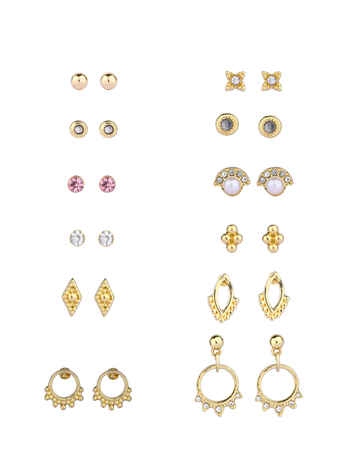 Buy Lilly & Sparkle Gold Toned Stud Earrings Set Of 12 Set Of 12 - Purplle