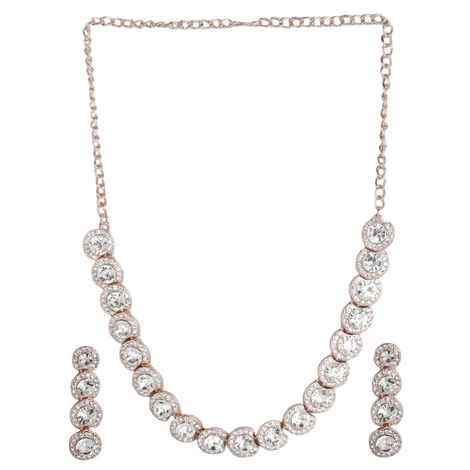 Buy Accessher Rosegold Plated AD Studded Handcrafted Simple Necklace For Women & Girls - Purplle