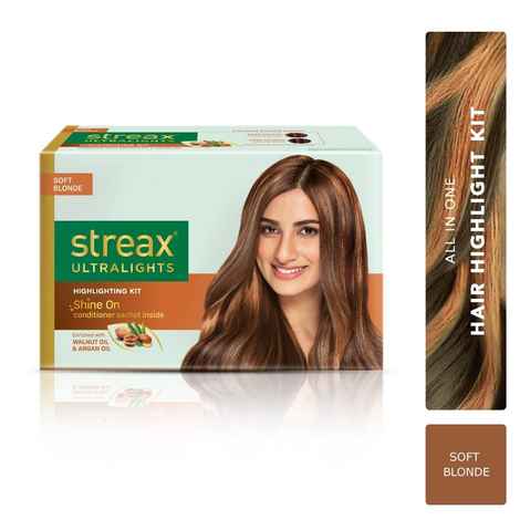 Streax Ultralights Highlight Hair Colour Kit, Semi Permanent Hair colour for women and men, Soft Blonde, 20 ml+20gm