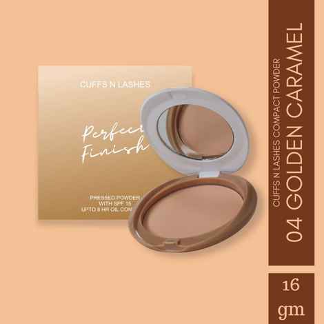 Buy Cuffs N Lashes Perfect Finish Pressed Powder Compact with SPF 15, 04 Golden Caramel, (16 gm) - Purplle