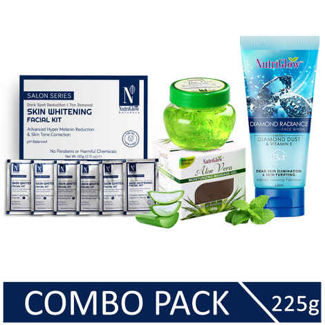 Buy NutriGlow NATURAL'S Advanced Pro Formula Combo of 3 Skin Whitening Facial Kit (60 gm)/ Aloe Vera Face Gel (100 gm) & Diamond Face Wash (65 ml) - Purplle