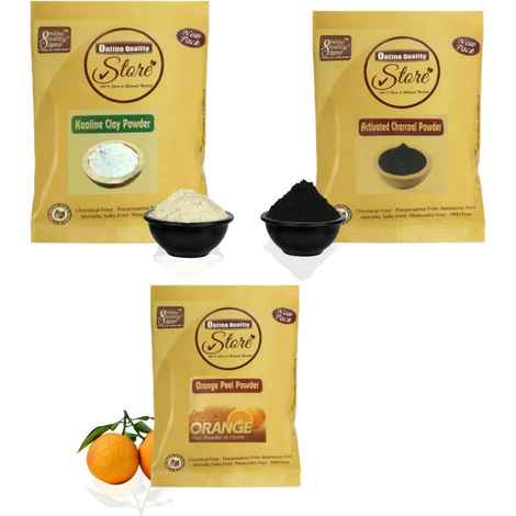 Online Quality Store 100% Pure Organic Combo Face Pack of Activated Charcoal Powder (50g) with Orange Powder (50g) and Kaoline/Clay Powder (50) Grams for Glowing Skin {Orange_clay_Char_50g}