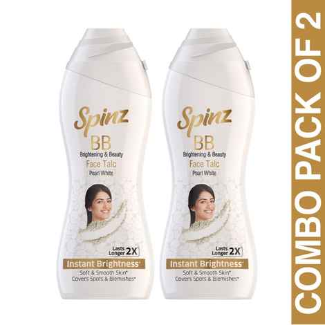 Buy Spinz BB Brightening & Beauty Face Talc for Instant Brightness that Lasts 2X Longer, Covers Dark Spots and Blemishes, Gives Soft and Smooth Skin, (Pearl White) Combo of 2 - Purplle