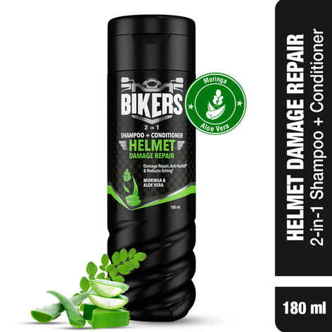 Buy Biker's 2-in-1 Helmet Damage Repair Anti Hairfall Shampoo + Conditioner, Enriched with Moringa and Aloe Vera, Reduces Itching & Odour, Shampoo for Men, 180 ml - Purplle