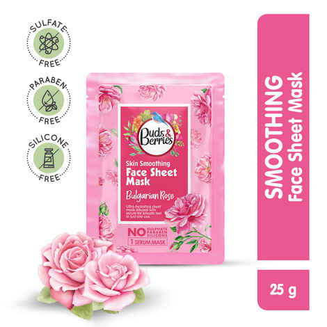 Buds & Berries Skin Smoothing Bulgarian Rose Sheet Mask | NO Paraben, NO Silcone - 25 gm