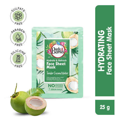 Buds & Berries Hydrate & Refresh Sheet Mask, Tender Coconut Water| NO Paraben, NO Silicone, - 25 gm