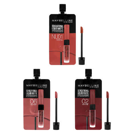 Buy Maybelline New York Sensational Liquid Matte Minis Pack of 3 - Soft Wine, Best Babe, Bare It All - Purplle