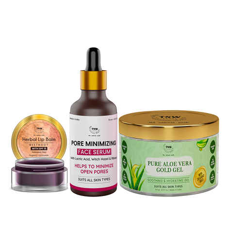 Buy Combo of 3- Aloe Vera Gold Gel 100gm & Beetroot Lip Balm 5gm & Pore Minimizing Face Serum 15ml - Purplle