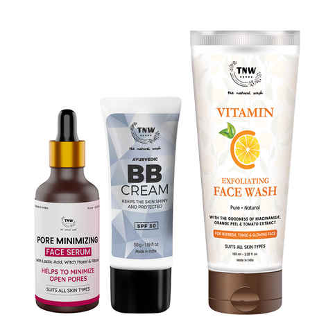 Buy Combo of 3- BB Cream 30 gm & Vitamin C Face Wash 100ml & Pore Minimizing Face Serum 15ml - Purplle