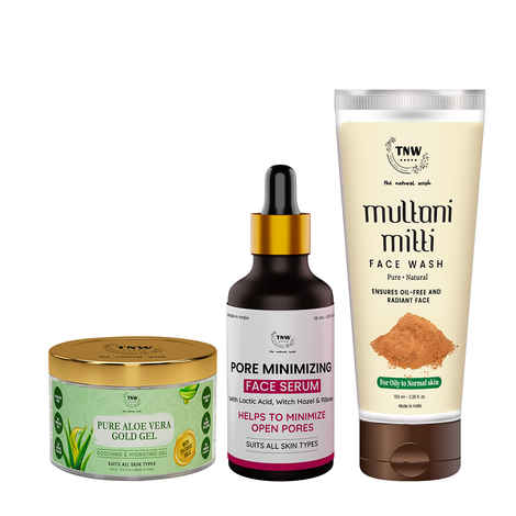 Buy Combo of 3- Multani Mitti Face Wash 100ml & Aloe Vera Gold Gel100gm & Pore Minimizing Face Serum15ml - Purplle