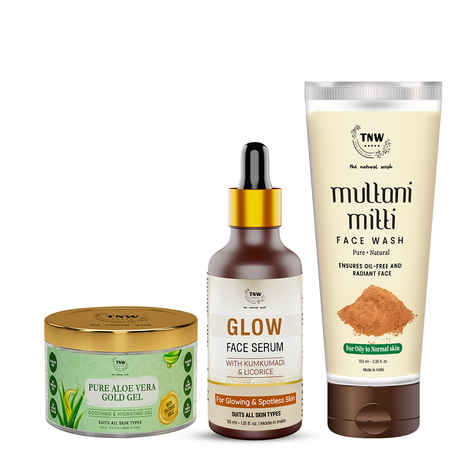 Buy Combo of 3- Multani Mitti Face Wash 100ml & Aloe Vera Gold Gel 100gm & Glow Face Serum 30ml - Purplle