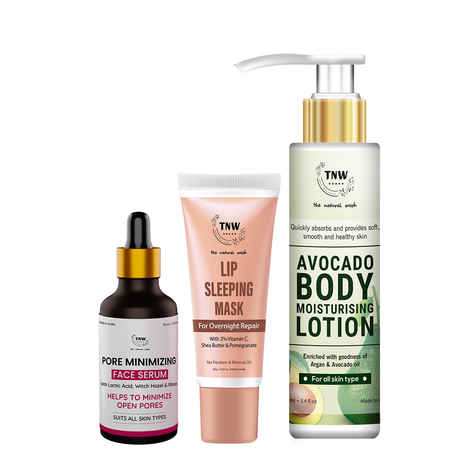 Buy Combo of 3- Pore Minimizing Face Serum 15ml & Body Lotion Avocado 100ml & Lip Sleeping Mask 10G - Purplle