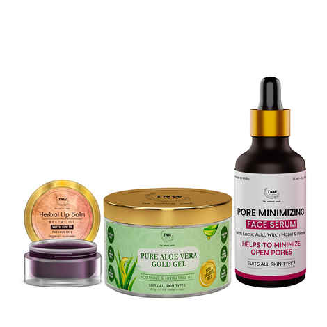 Buy Combo of 3- Pure Aloe Vera Gold Gel 100gm & Beetroot Lip Balm 5gm & Glow Face Serum 30ml - Purplle