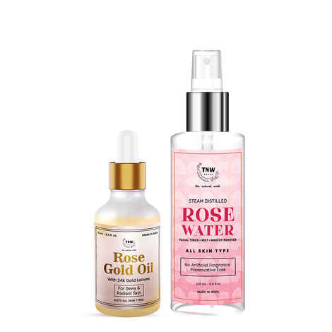 Buy Combo of 2- Rose Gold Oil 15ml & Rose Water Spray Bottle 200ml - Purplle