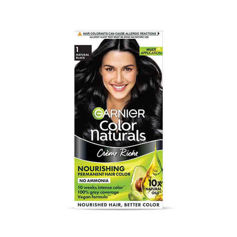 Buy Garnier Color Naturals Nourishing Permanent Hair Color - Natural Black 1 (70 ml + 60 gm) - Purplle
