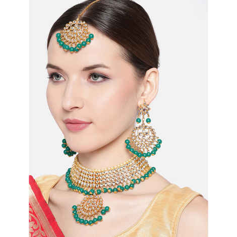Buy Jewels Galaxy Green Gold-Plated Stone-Studded Beaded Jewellery Set - Purplle