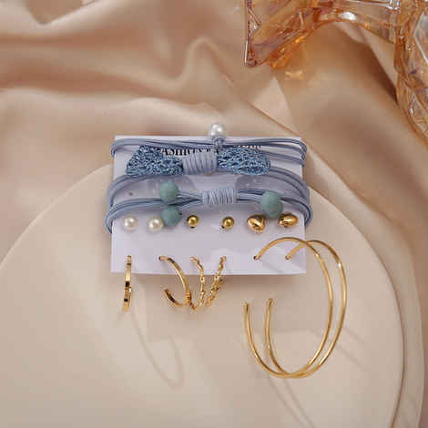 Buy Jewels Galaxy Set of 6 Gold Plated Earrings With 3 Pony Tail Holders - Purplle