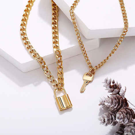 Buy Jewels Galaxy Women Gold-Plated Lock Key Layered Necklace - Purplle