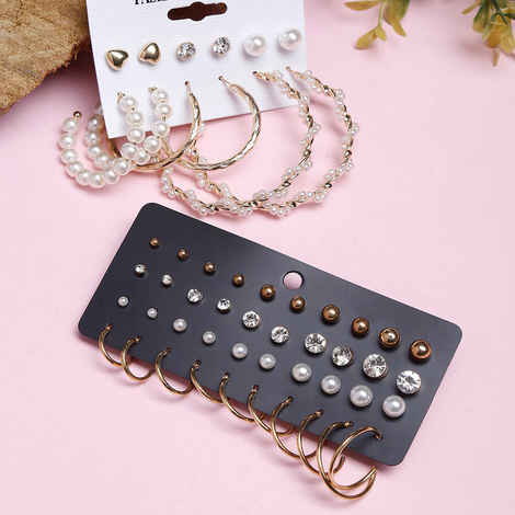 Buy Jewels Galaxy Set of 32 Gold-Plated Contemporary Studs Earrings - Purplle