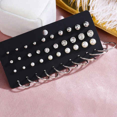 Buy Jewels Galaxy Set of 20 Silver-Plated Stone-Studded Earrings - Purplle
