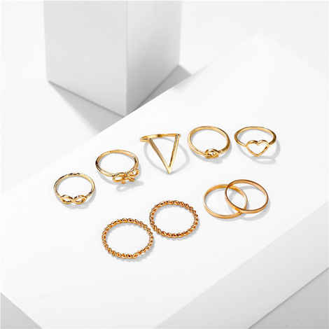 Buy Jewels Galaxy Women Set of 9 Gold-Plated Finger Rings - Purplle
