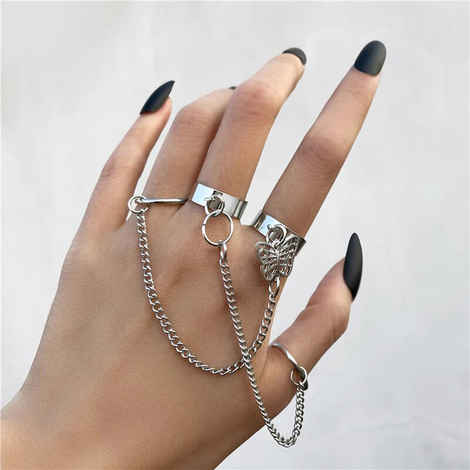 Buy Jewels Galaxy Set Of 4 Silver-Plated Chained Design Finger Ring - Purplle