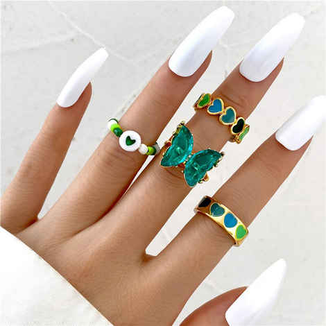 Buy Jewels Galaxy Set Of 4 Gold-Plated Enamelled Design Finger Ring - Purplle