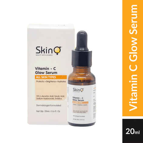 Buy SkinQ Vitamin C Glow Serum for glowing skin, tan reduction, even skin tone 20 ml with 15% L Ascorbic Acid & Ferulic Acid - Purplle