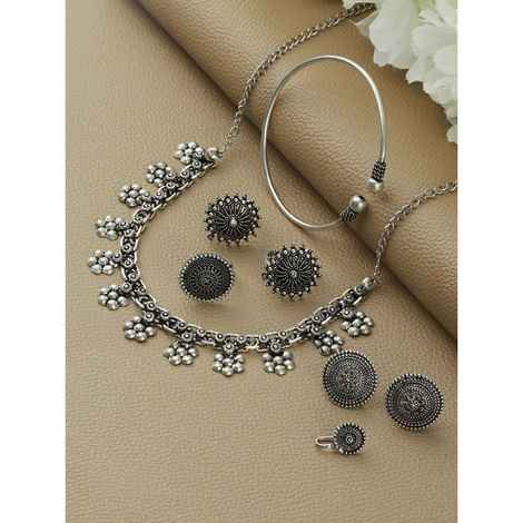 Buy Jazz And Sizzle Oxidised Silver-Plated German Silver Jewellery Set with Bracelet,Ring & Toe Ring - Purplle