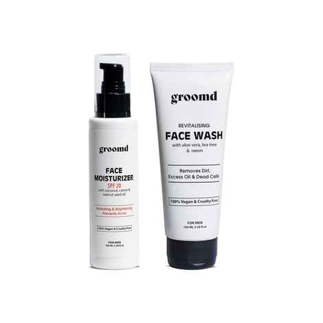 Buy Groomd Daily Face Essentials - Revitalising Face wash (100ML) & Daily Face Moisturiser (100ML) (2 Pcs) - Purplle