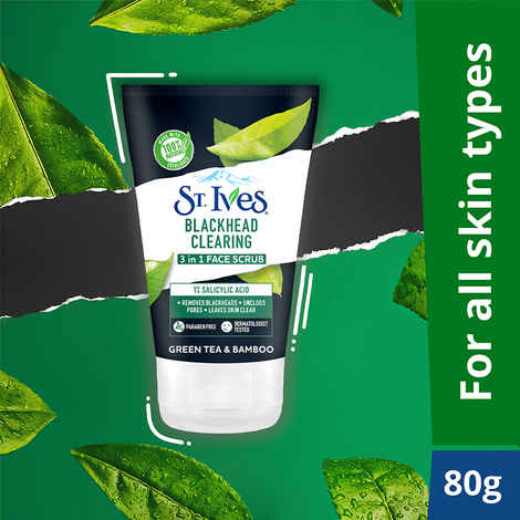 Buy St Ives Green Tea & Bamboo Blackhead Clearing 3 in 1 Face Scrub with 100% Natural Exfoliants & 1% Salicylic Acid Unclogs Pores 80g - Purplle
