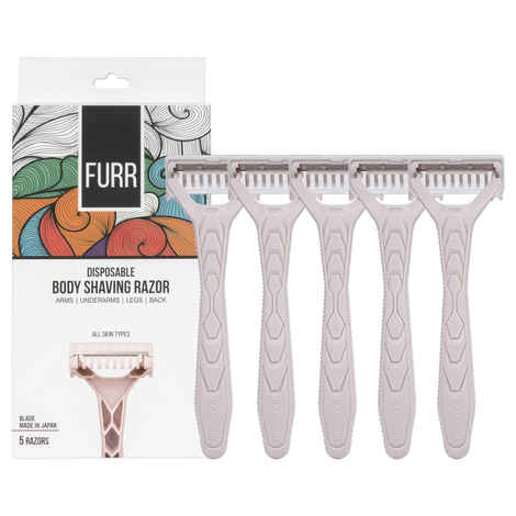 Buy FURR Disposable Body Hair Removal Shaving Razor | Gentle On Skin | No Cuts & Bumps | Anti-slip Grip | Safety Guard | Painless Body Hair Removal With Aloe Vera and Vitamin E Padding | Pack Of 5 - Purplle