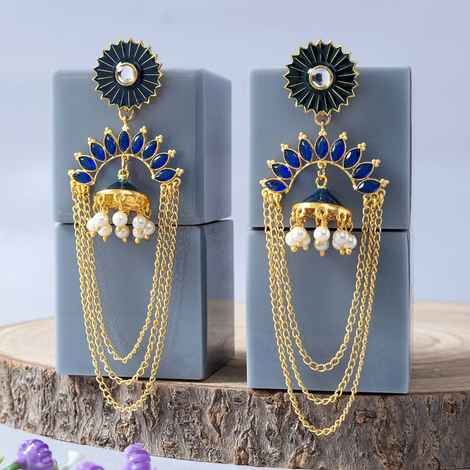 Buy Golden Peacock Blue & Gold-Toned Contemporary Drop Earrings - Purplle