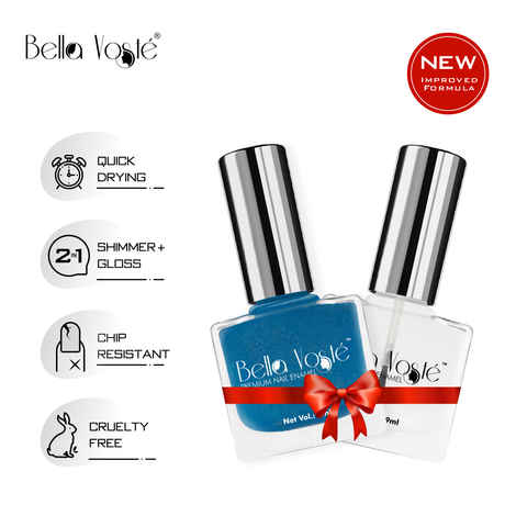 Bella Voste Shimmer Nail Paints Ooh La La (9 ml) + Top Coat (9 ml) l Quick Drying l Chip Proof Formula l Long Lasting l Cruelty Free