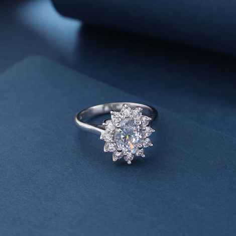 Buy Hiara Jewels White Oval Halo Engagement Rhodium Ring in 925 Silver - Purplle