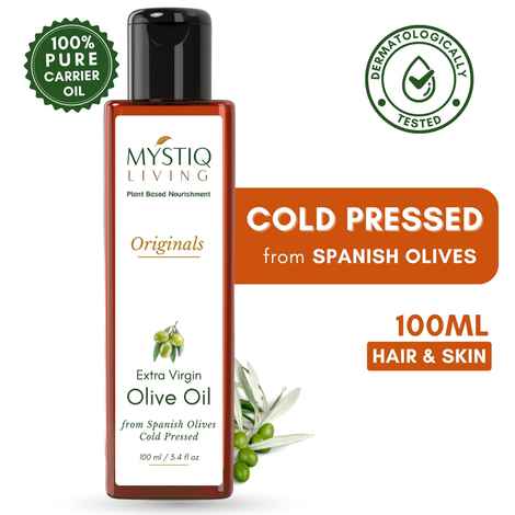 Mystiq Living Olive Oil Cold Pressed (100 ml) For Face, Skin, Hair & Body Massage, Extra Virgin Olive Oil 100% Pure and Natural