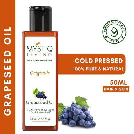 Mystiq Living Grapeseed Oil, Cold Pressed For Face, Skin & Hair, 100% Pure and Natural - 50 ML