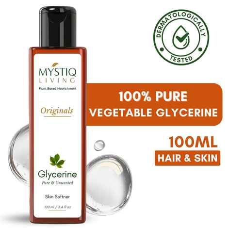 Mystiq Living Glycerine - Plant Based (Pure and Unscented) | For Face Skin and Body Care -100 ML